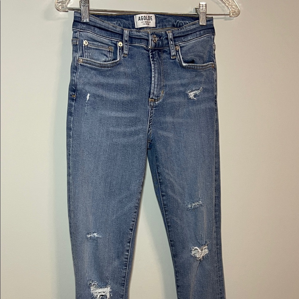 AGOLDE Sophie High Rise Distressed Skinny Jeans Blue Size 26